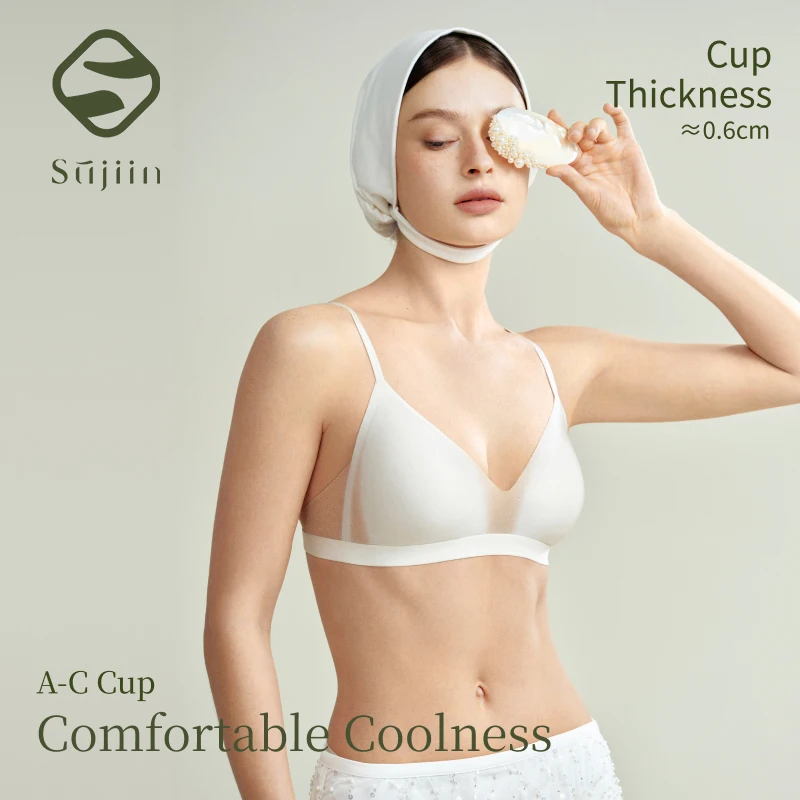 SUJIIN Women's Seamless Push Up Bra Summer Wireless Cool Bralette Female French Triangle Cup Spaghetti Strap Bra for Women MX303