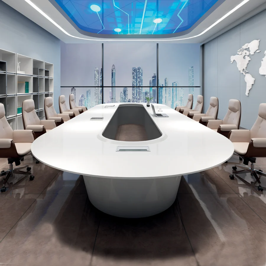 

High Quality Luxury Modern Fashion Meeting Room Office Furniture Table White Paint Multi-functional Conference Table