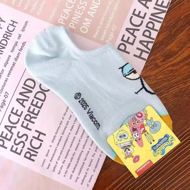 Unisex Atmungsaktive Baumwollsocken Lustige Gelbe Quadratische Schwammförmige Socken mit Cartoon-Anime-Charakteren Niedliche Unsichtbare Knöchelsocken – Detail 7