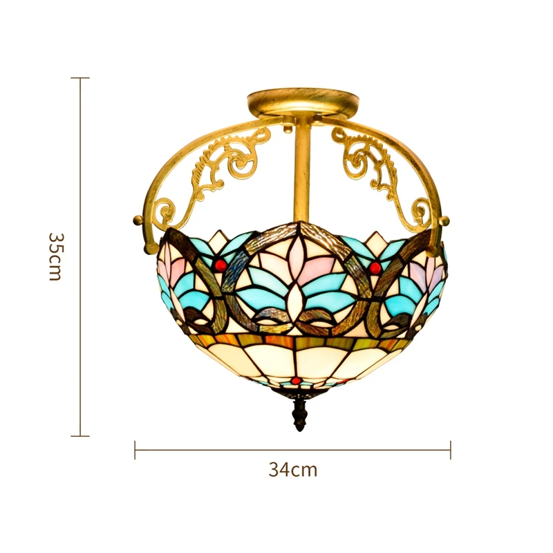 Baroque Tiffany Colored Glass Corridor Chandelier for Living Room Hotel Restaurant Semi Hanging LED Ceiling Lamp