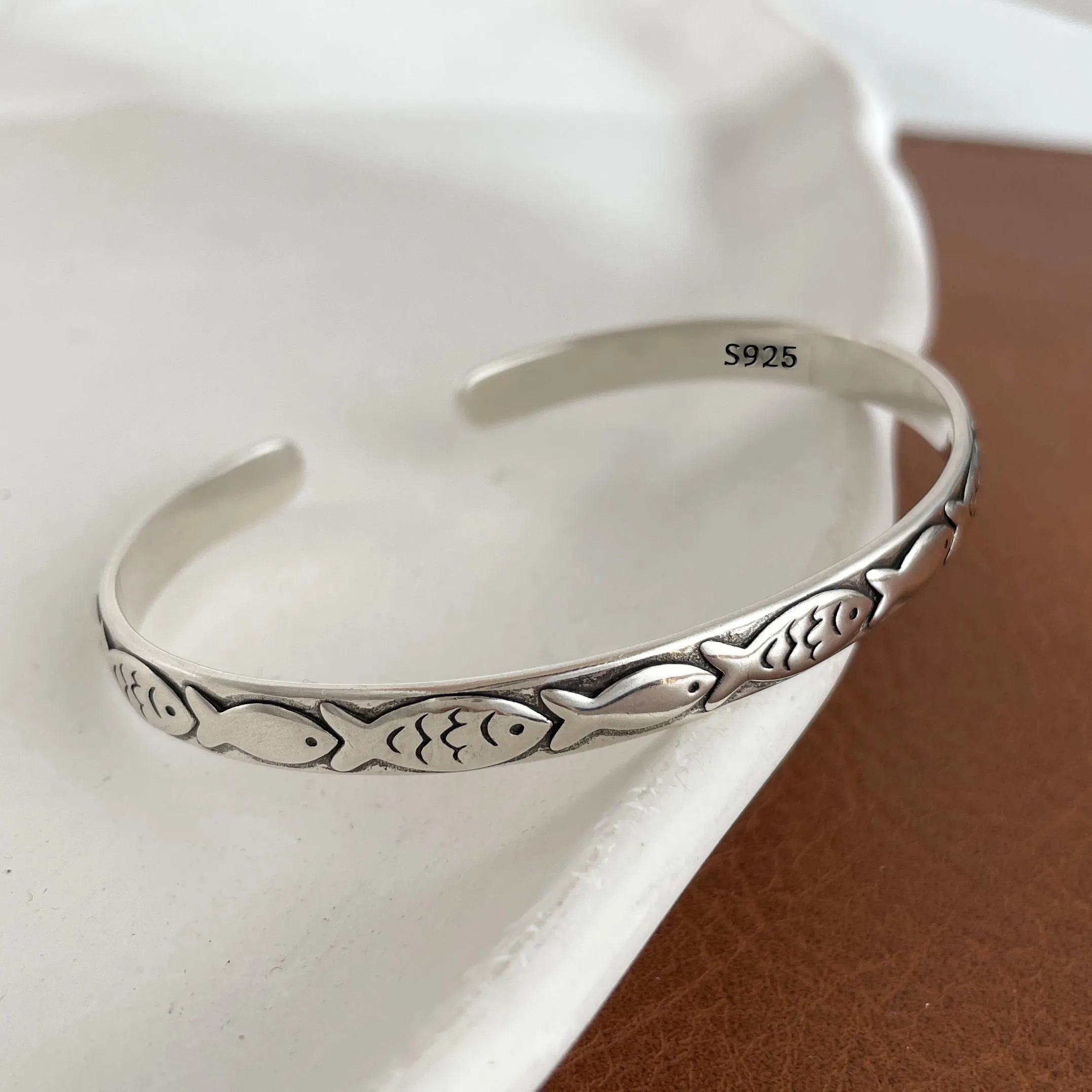 100% Solid 925 Sterling Silver Metal Bracelet for Women Vintage Handmade Simple Retro Black Stone Bracelet Birthday Gift Party image 3