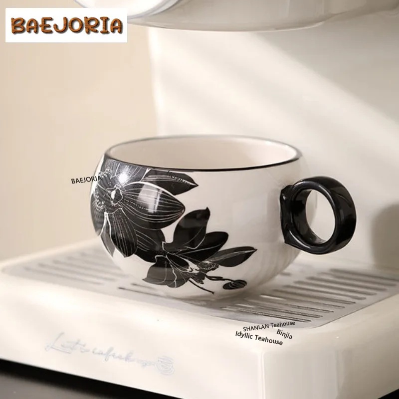 BAEJORIA 250ML Creative Peony Office Cup Chinese Style Ceramic Tea Cup Tasting Mug With Plate Mug Tea Maker Personalized Mug