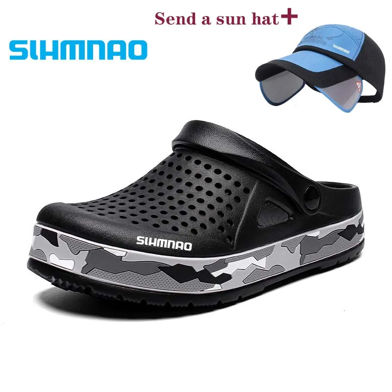 

2025 New Men's Summer Fishing Shoes, Outdoor Breathable Beach Sandals, Slippers, Cave Shoes, Comes with Sun Hat, Fishing Hat