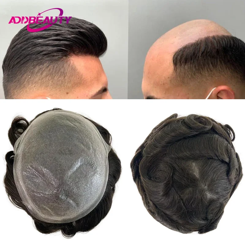 

Thin Skin Men Toupee Remy Human Hair Wigs Vloop Injection Men Capillary Prosthesis Full PU 0.06-0.08mm Human Hair System Pieces