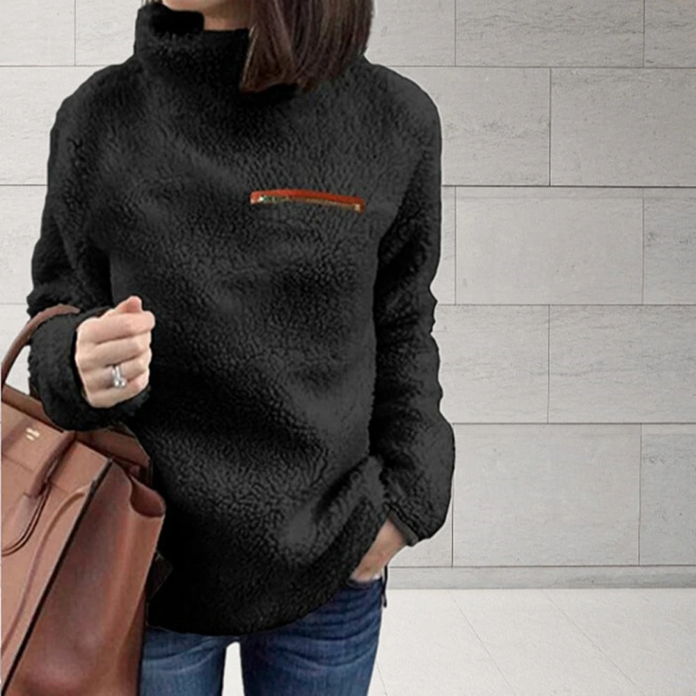 Oversized S-5XL Women Loose Fleece Sweatshirts Casual Turtleneck Long Sleeve Pullover Zip Coats For Autumn NMD-919