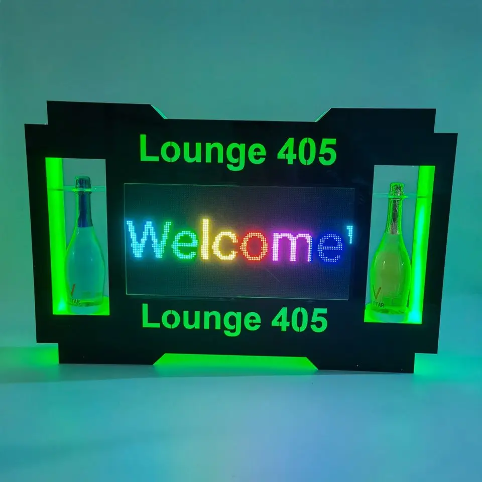 LED Double Bottles Glorifier Presenter Service VIP Scrolling Text Programmed Message Digital Letter App Screen Sign Board