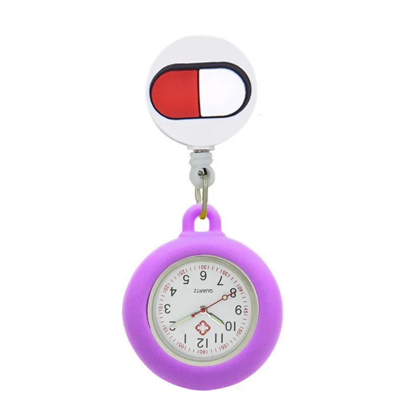 YiJia Lovely Nurse Pocket Watch Retractable Badge Reel Cartoon Medical Subject Reloj with Silicone Case