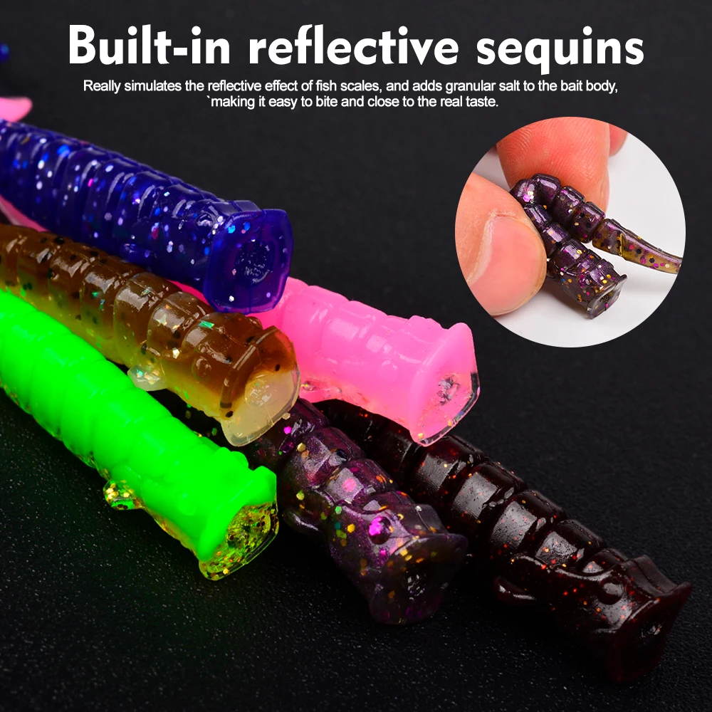 PROBEROS 114/45 Stück Paddle Tail Soft Lure Gerippter Grub Kunststoff Glitzer Silikon Swimbaits Bass Hecht Süßwasser Wurmköder Angelköder – Detail 2