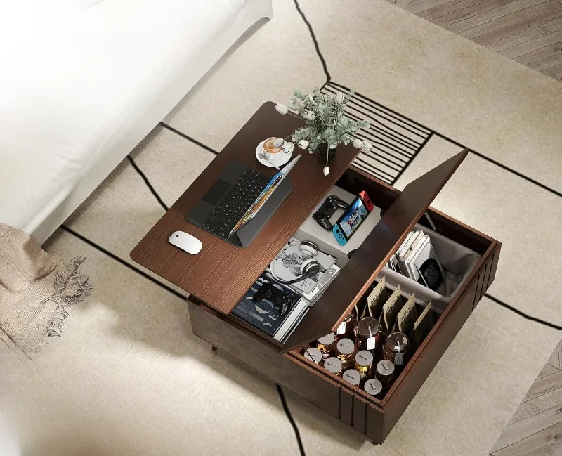 

Lift Top Mid Century Modern Square ,Walnut Wood ,Multi-Functional Coffee Table with Storage for Living Room