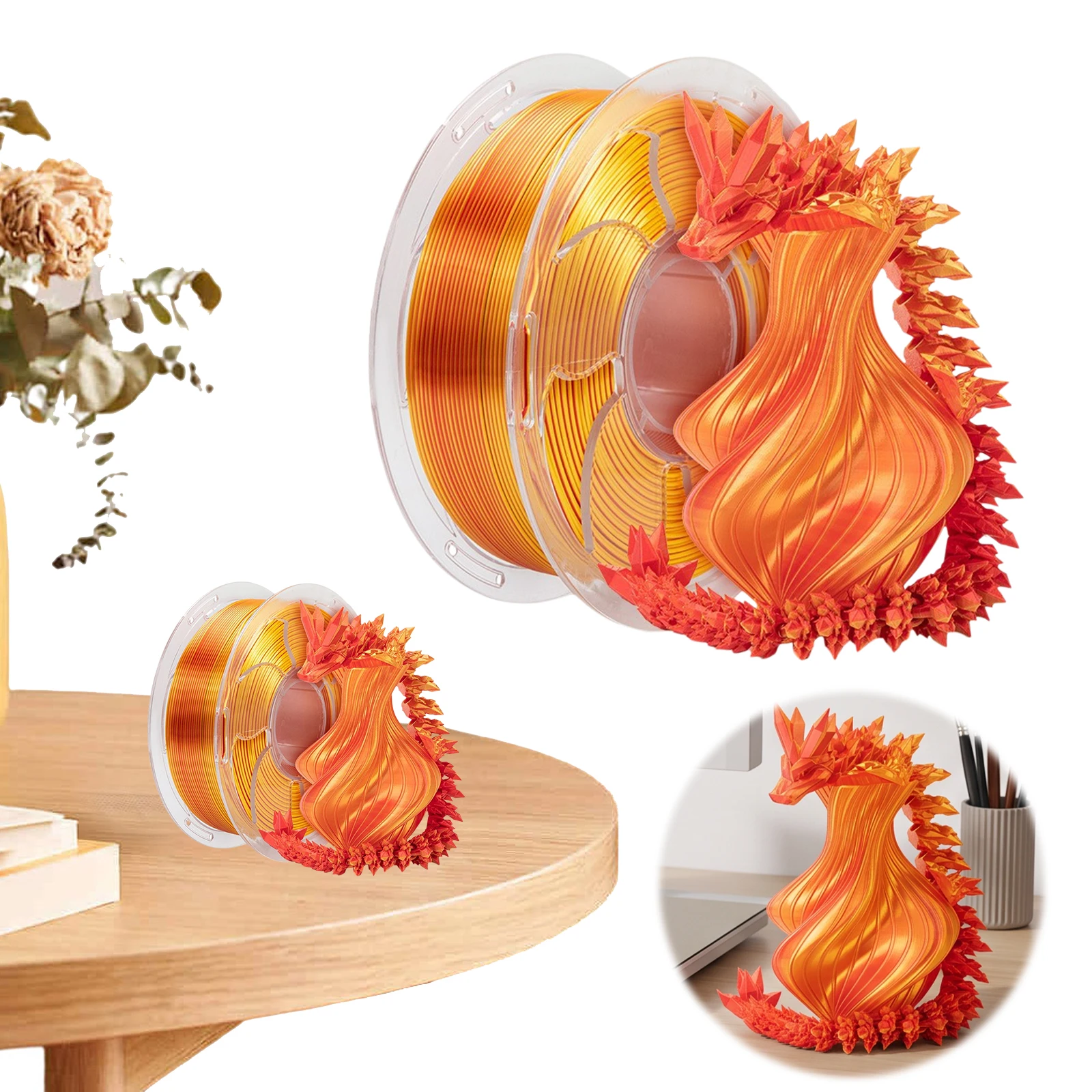 Dual Color Silk PLA Filament 1.75mm Gradient Bicolor FDM 3D Printer Filament 250g Spool Silk Shiny Matte Two-tone