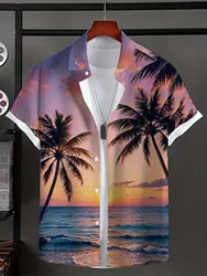Men's Shirt Hawaiian Shirts For Men Summer Beach Vacation Short Sleeve Top Casual New Men's Blouse Coconut Tree Menโs Clothing