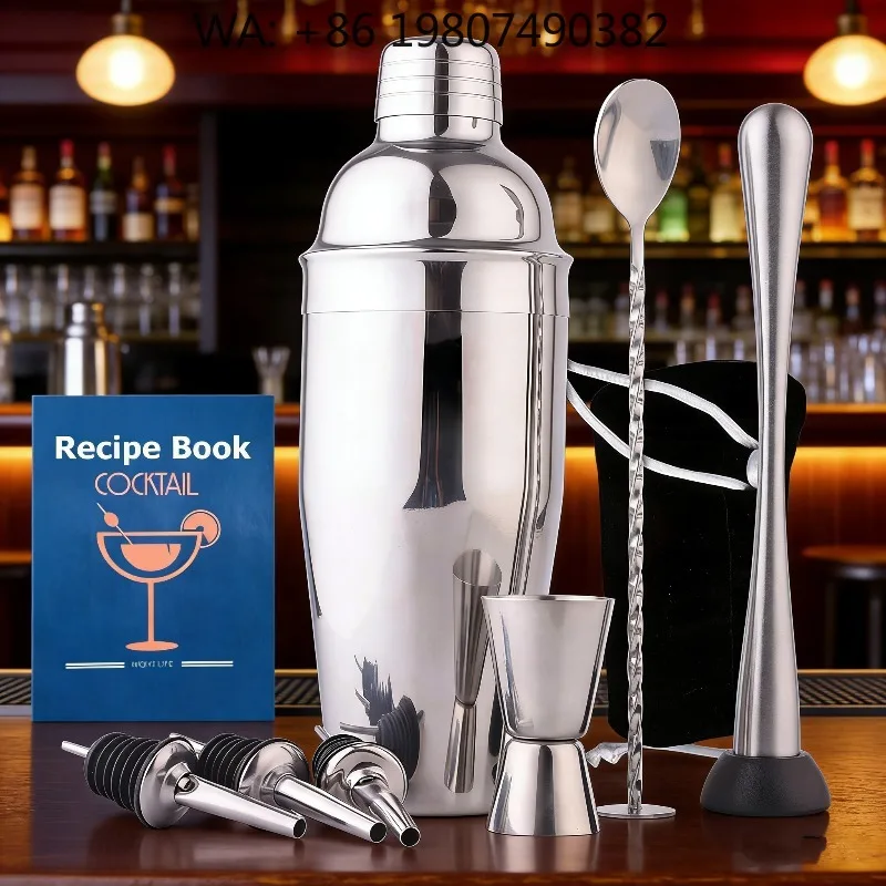 9Pcs Stainless Steel Boston Cocktail Shaker Bar Kit 25oz Martini Shaker Full Mixology Tools For  Beginner Bartender DIY