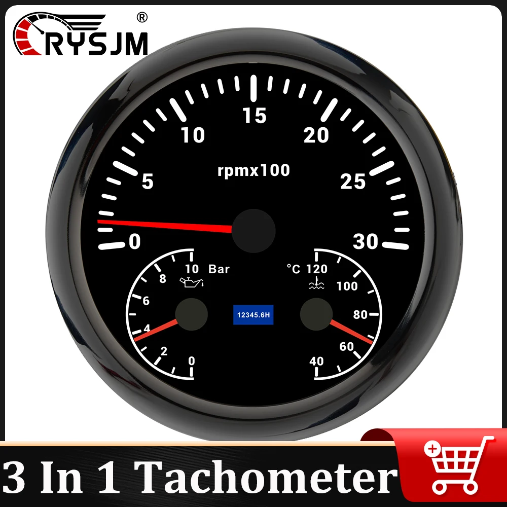 

110mm 3 In 1 Car Tachometer RPM + Oil Press + Water Temperature Gauge Waterproof Universal for 12V24V Boat Yacht Car Accessories