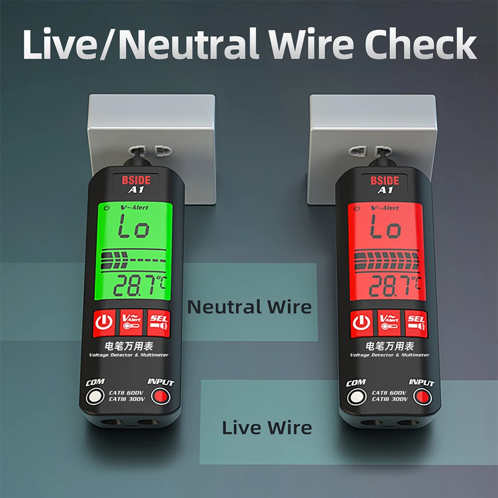 BSIDE A1 Mini Multimeter LCD Digital Tester Voltage Detector 2000 Counts DC/AC Voltage Frequency Resistance NCV True RMS Meter