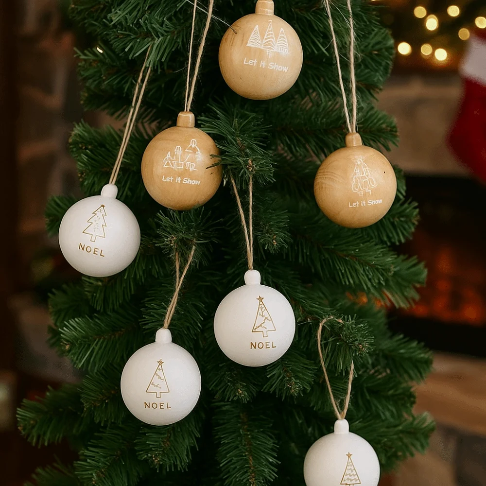 

3Pcs 6cm Wooden Christmas Balls Reusable Shatterproof Christmas Hanging Balls Decorative Christmas Ball Decorations