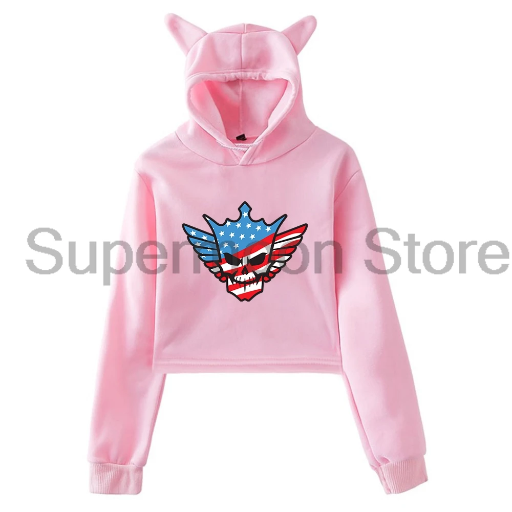 Cody Rhodes Victory Hoodie Female Cat Ears Hooded Sweatshirts Long Sleeve Crop Top Women's Clothes
