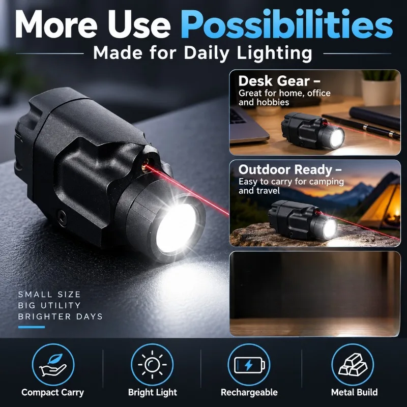 All Metal Matte Shell Under Mount Flashlight 800 Lumen Built‑in Recharge Battery Wide‑range Adjustment Bracket Parts
