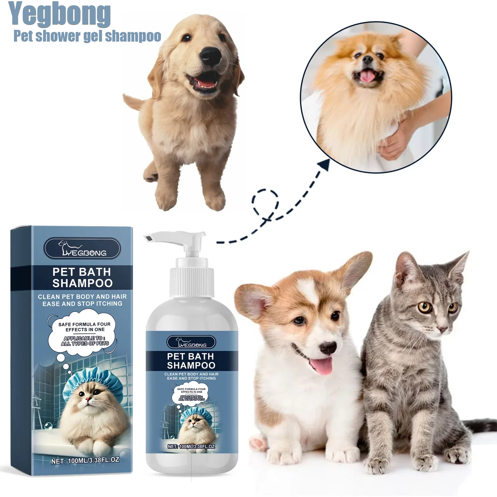 Haustier-Duschgel für Katzen und Hunde – duftendes Baden, Haarpflege, Anti-Milben, desodorierendes, feuchtigkeitsspendendes Body Wash-Shampoo