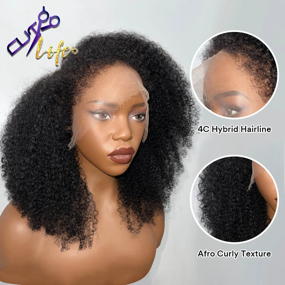 Coily Curly Mongolian Afro Kinky Curly Wig With 4C Curly Edges Pre Plucked 13X6 Lace Frontal Wigs Human Hair 360 Full Lace Wigs