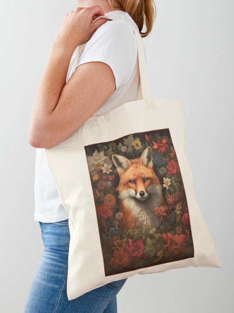 Red Fox with Flowers Tote Bag Women's tote bag Women bags Custom bag Cloth