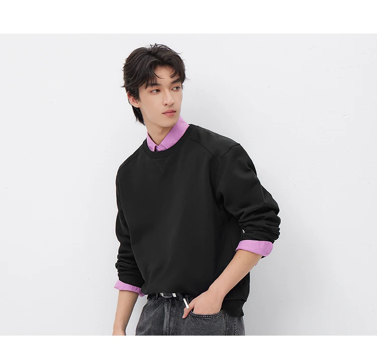 Semir Versatile Hoodie Men Spring Solid O Neck Long Sleeve Soft Comfortable Casual Basic Layer Daily Top