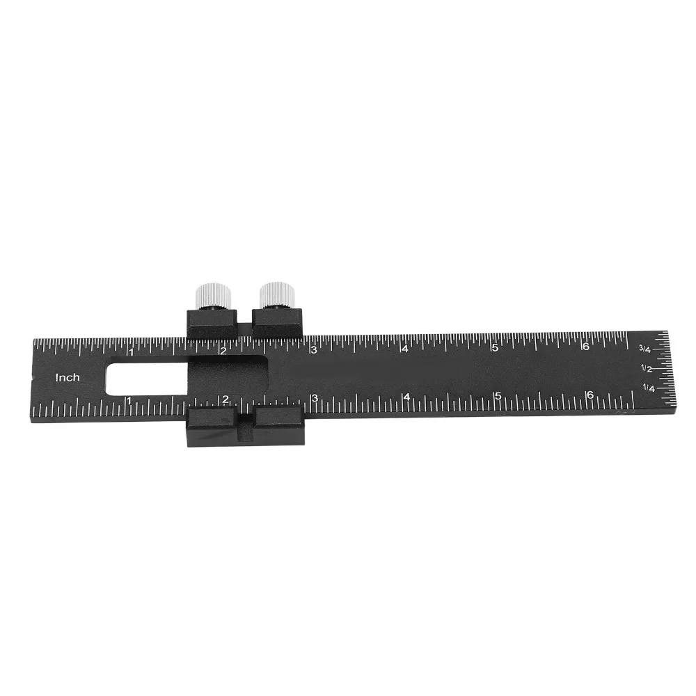 Regla en T de aleación de aluminio con escala métrica y en pulgadas, regla ajustable con tope deslizante para carpintería, regla de trazado negra de 6 pulgadas para carpintería