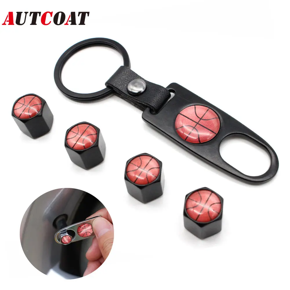 

1Set Basketball Style Anti-theft Emblem Auto Car Wheel Tire Air Leather buckle Valve Caps With Wrench Zinc Alloy Stem Dust Cover