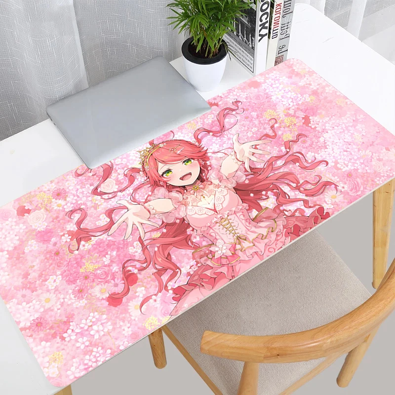 

Mouse Pad XXL Pink Flower Extended Desk Mat PC Hololive Sakura Miko Keyboard Pad Laptop HD Print Mousepad Anime Girl Table Mat