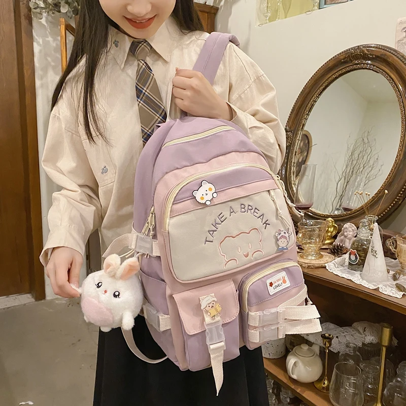 2022 Kawaii Cotton Bookbag for Teenager Backpack Women Fashion Travel Mochila Girls Cute Schoolbag Leisure Student Rucksack