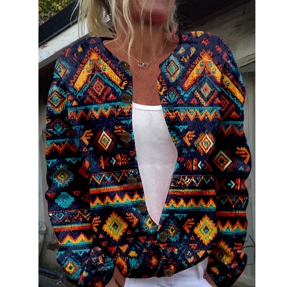 

Ethnic Geometry Sweater Autumn Winter Knitted Cardigan Women Sweaters Knit Top Casual Cool Jumpers Fashion Streetwear