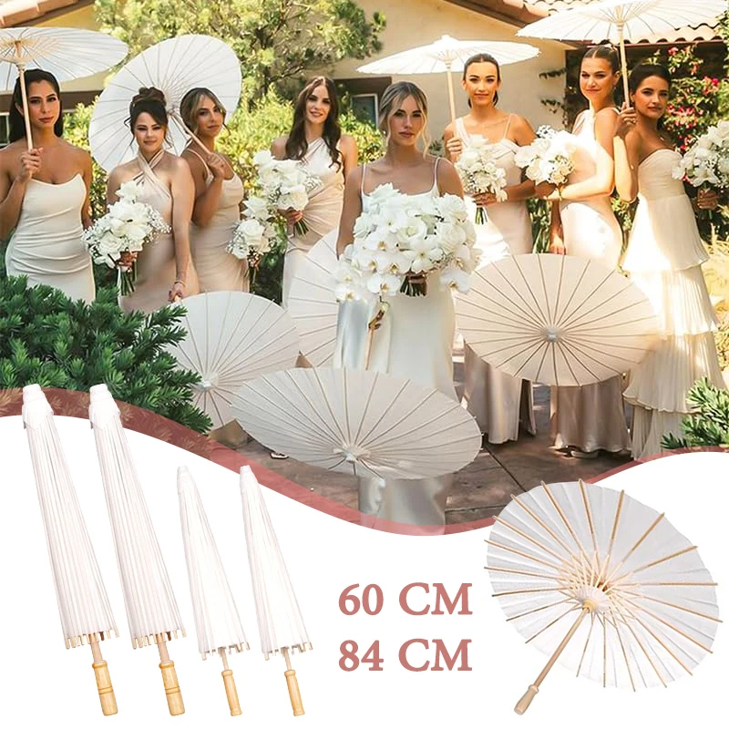 3/6Pcs Wedding Paper Umbrella DIY White Parasol Umbrellas Baby Shower Party Wedding Decoration Cosplay Photography Prop 60/84cm