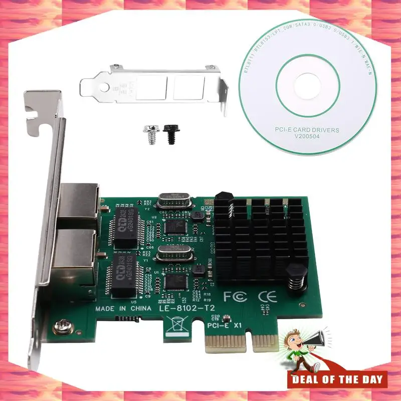 

24-Hour Delivery Pcie 1G NIC PCI-E X1 10/100/1000Mbps Network Card 2X RJ45 Port Lan Gigabit Ethernet Server Adapter PCI-E RTL811