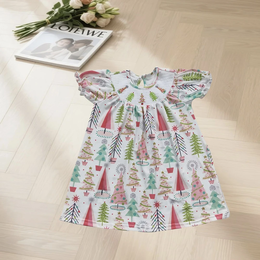 11.19 Baby Girls Dresses Baby Girls Christmas Tree Smocked Pink Dresses