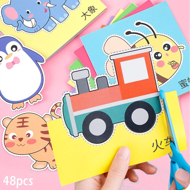 Craft 48pcs/set Handmade Book Paper Cut Cartoon Paper Children DIY Handmade Book Scrapbooking Paper Toys for Kids Learning Toys