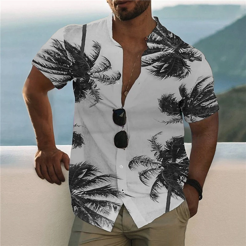 Chemises de plage décontractées AMP Tree Graphic pour hommes, mode d'été, manches courtes, revers, imprimé en 3D, chemises hawaïennes, chemisier de vacances