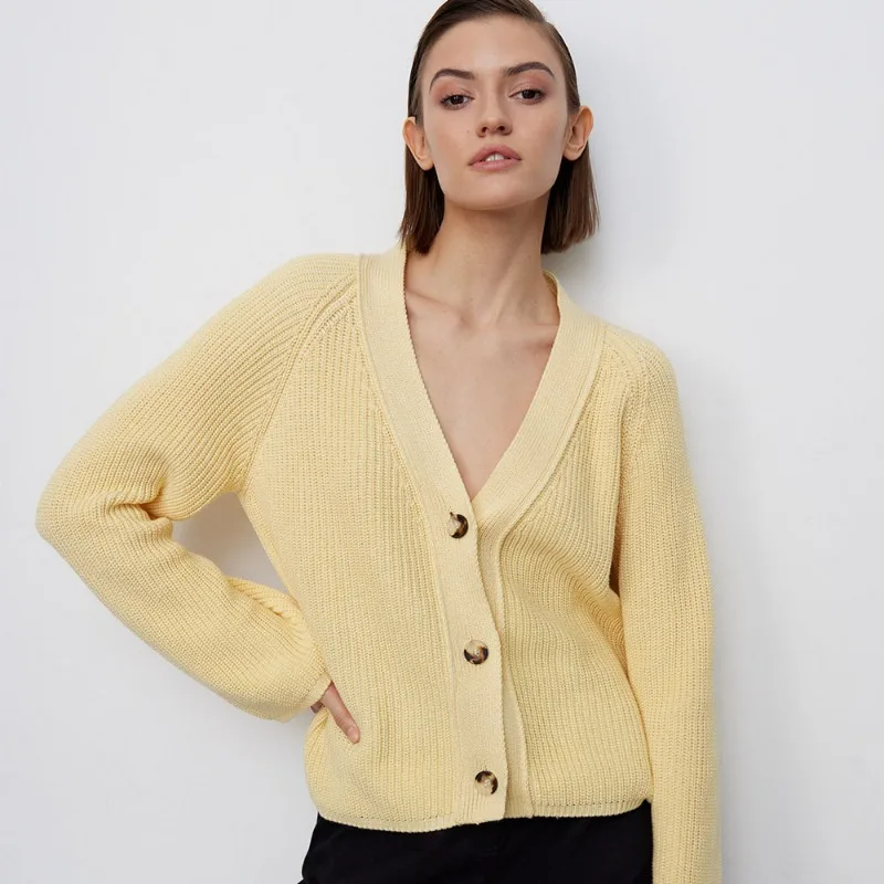 

Talenza V-neck Short Sweater Cardigan Women's Solid Long Sleeve Button Casual Cardigan Loose Commuting Knitted Cardigan Jacket