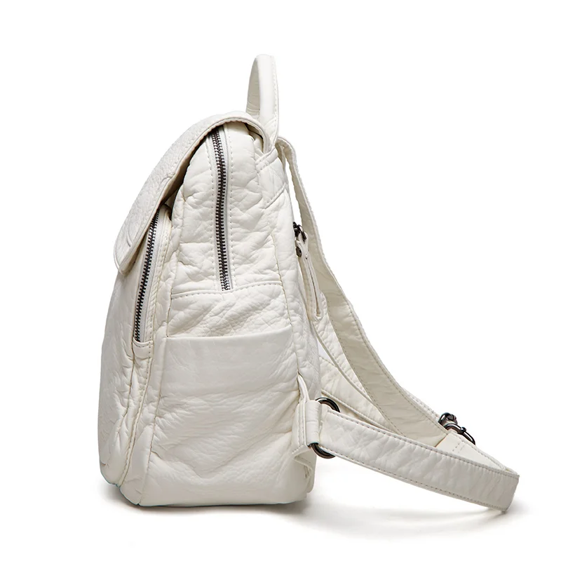 Petit sac à dos en cuir blanc pour femme, sacs à dos esthétiques, décontracté, antivol, mode, mignon