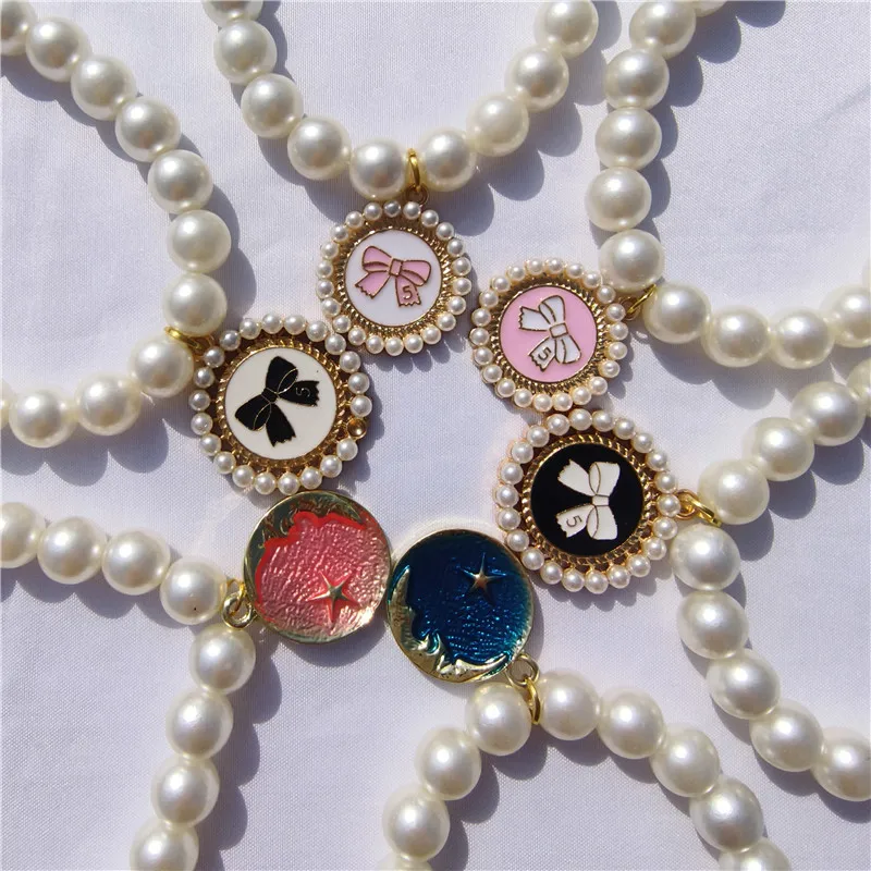 Adjustable bow Pet Pearl Necklace Accessories for Cats dog Animals Fashion star moon Cat Collar Kitten Dog Collier Chat