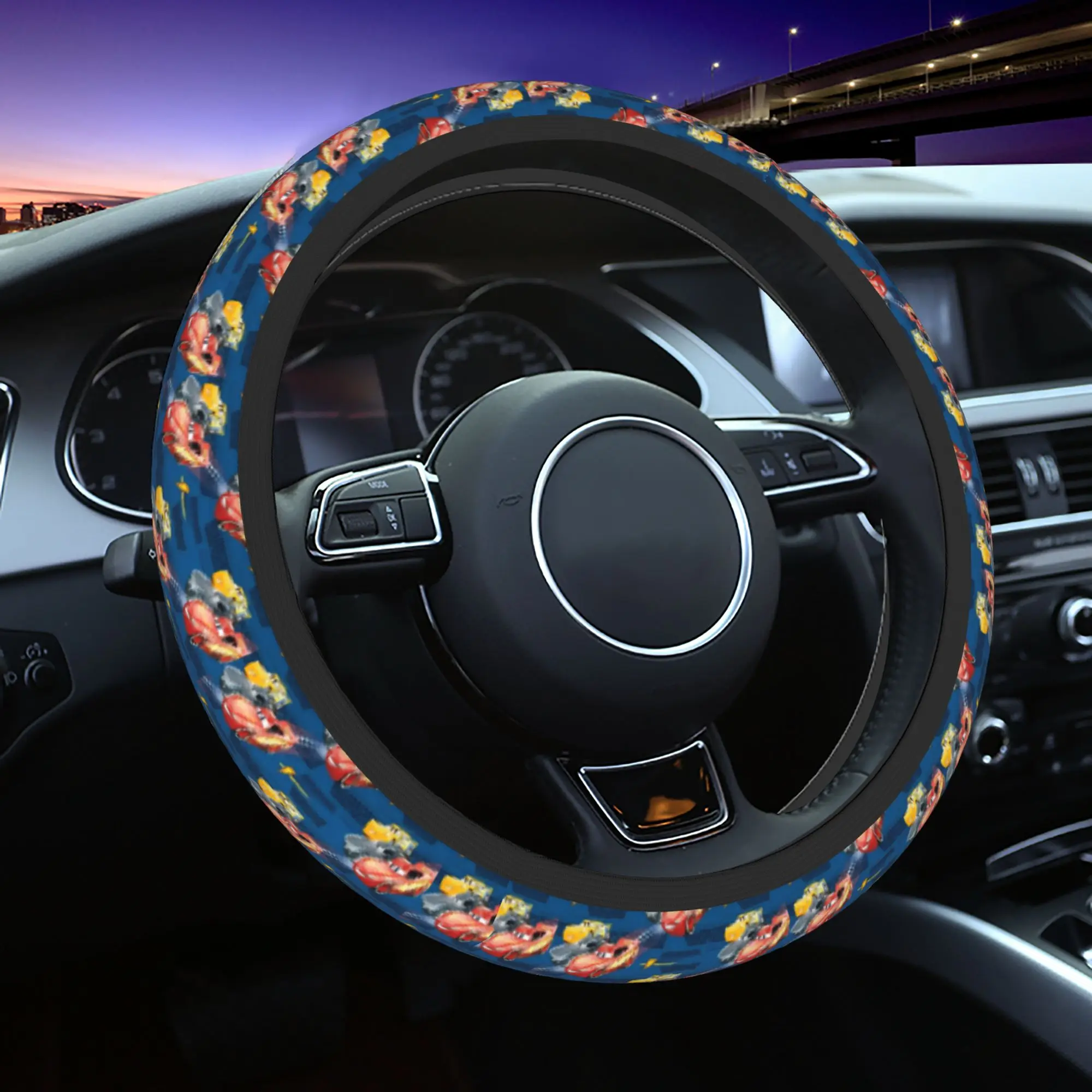 

lightning mcqueen and sally Car Steering Wheel Cover Universal Auto Steering Wheel Protector Auto Decoration Car Accessories