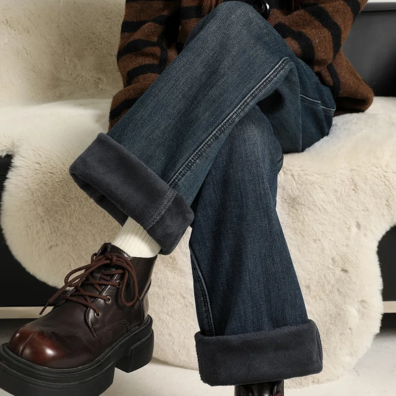 

Fleece-Lined Warm Ultra-Soft Stretchy Narrow Wide Straight Classic Versatile Loose Comfortable Denim Autumn