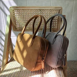 Koreańska mniejszość designerska elegancka torebka z prawdziwej skóry w stylu vintage zamszowy zamek błyskawiczny o dużej pojemności przenośne torebki Casual Bolsos