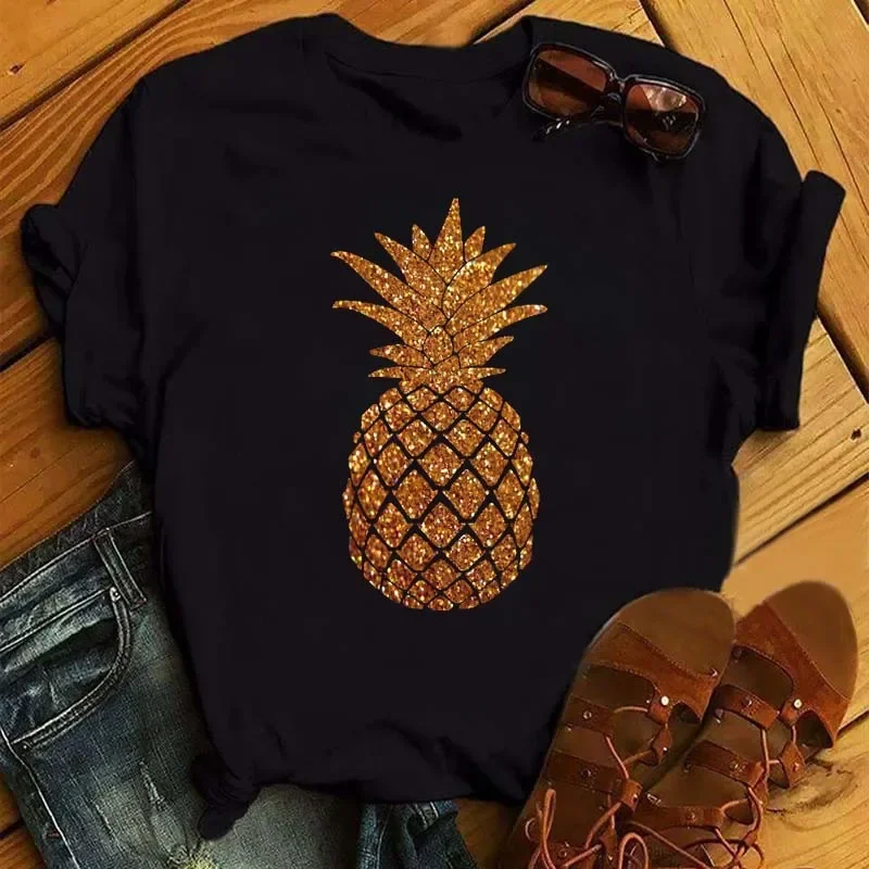 Plus Size Maycaur Women T Shirt Fashion Pineapple Printed Tops Tee Female Short Sleeve O-neck T-shirt Woman Summer Cute Shirts