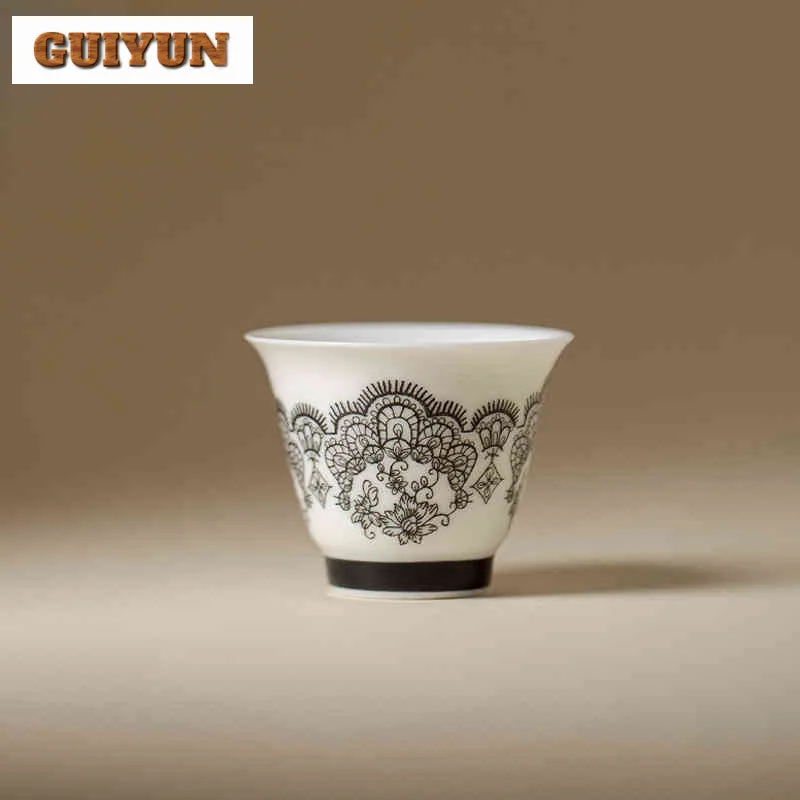 

2pc/lot Lace Pattern Teacup Traditional Tea Bowl Water Jug Tea-tasting Meditation Cup Jianzhan Master Cups Tea Ceremony 40ml