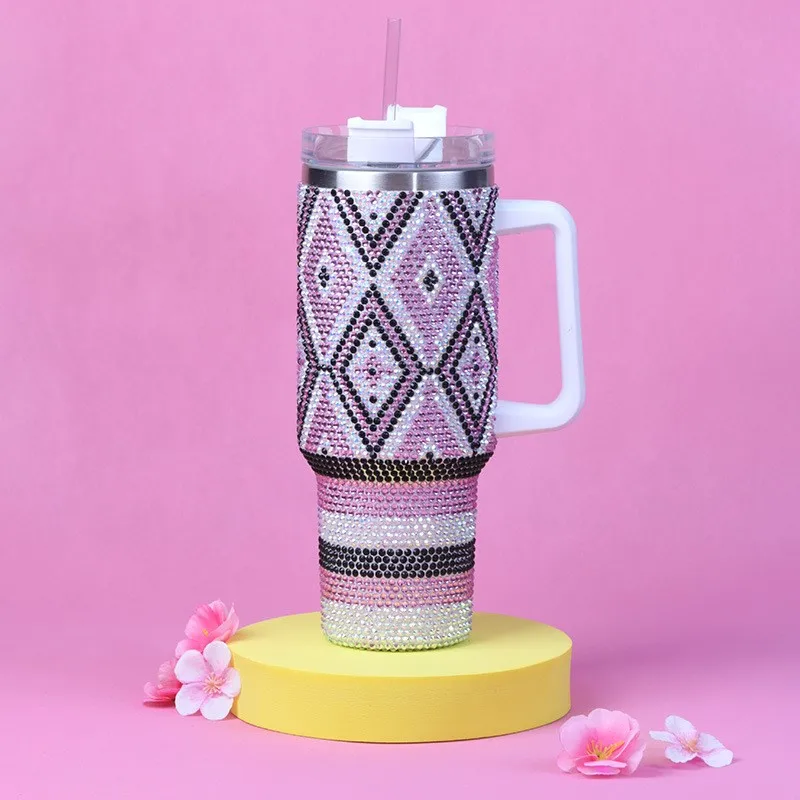 Vaso decorado checo, vaso de cristal personalizado con fijación en caliente y diamantes de imitación, termo de acero inoxidable de calidad alimentaria, taza de café al vacío con purpurina