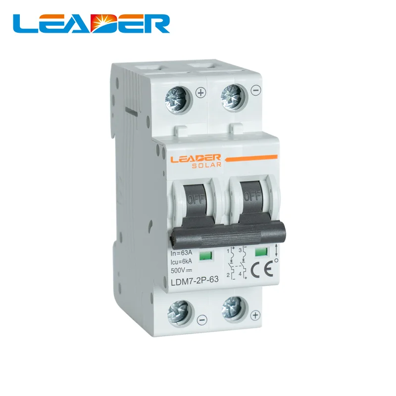 50pcs/set 2P 16A/20A/25A/32A/63A Din Rail DC500V MCB DC Circuit Breaker Solar Energy Photovoltaic Solar dc Switch Mounting MCB