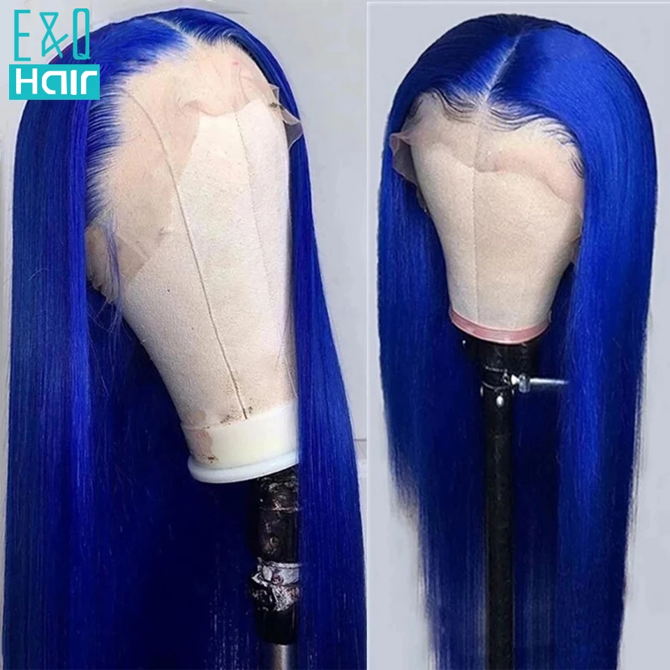 Dark Blue Body Wave Wig 13x4 Lace Front Human Hair Wigs Straight 613 Color Peruvian Transparent Lace Remy Hair Wigs For Women