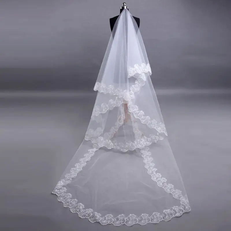 

652F Bridal Cathedral Veils Wedding 1 Tier Long Lace Hair Accessories without Comb