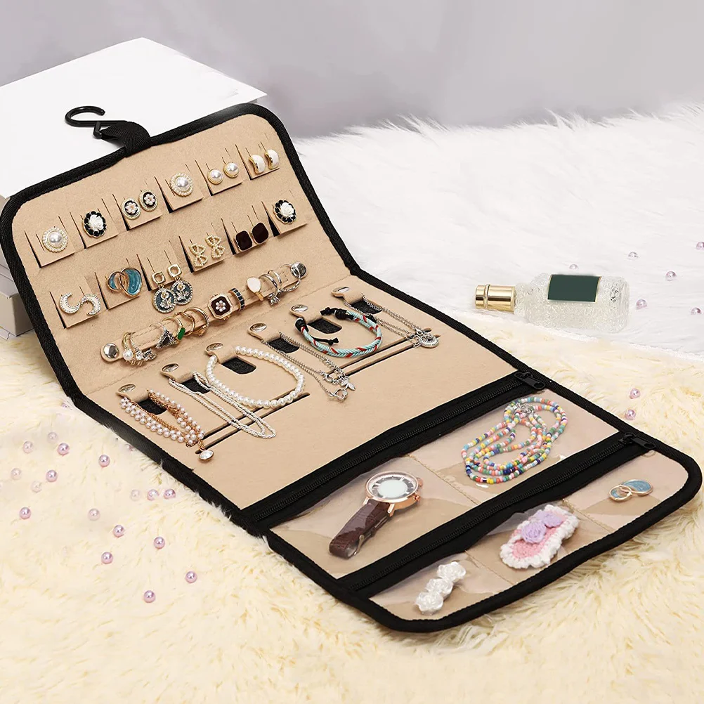 

Hanging Jewelry Storage Bag Organizer for Necklaces Earrings Bracelets Wall Mount Travel Roll Pouch Display Home Decoration