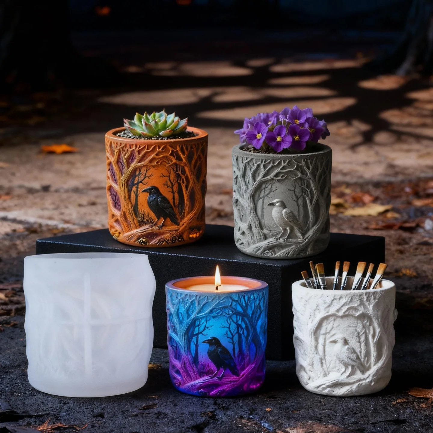 زهرية قالب من السيليكون حامل شموع معطرة مزخرفة قالب الغراب جثم قالب من السيليكون متعدد الأغراض لصنع مزهرية ديكور المنزل #3