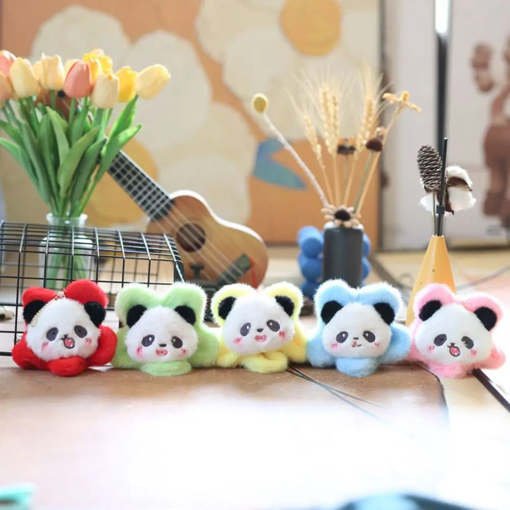 Candy Color Sunflower Panda Pendant Plush Doll Cartoon Panda Flower Plush Keychain Creative Funny Flower Stuffed Plush Toys Kids